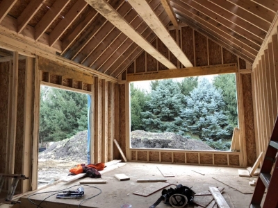 Framing Stage - Wall Installation With DOW 1%22 Foam Board And Sheathing Home Theater.