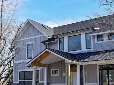  Metal Matte Black Roof Detail Installed On Modern Farm House Eco-Smart Home 
