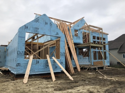 Framing Stage - Wall Installation With DOW 1%22 Foam Board And Sheathing 6.